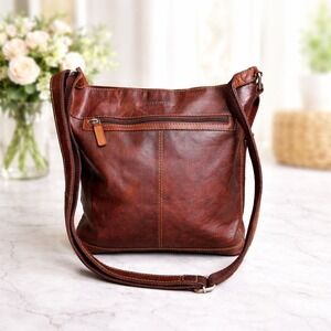 Jack Georges Brown Leather Crossbody Bag Cognac Buffalo Leather Top Messenger